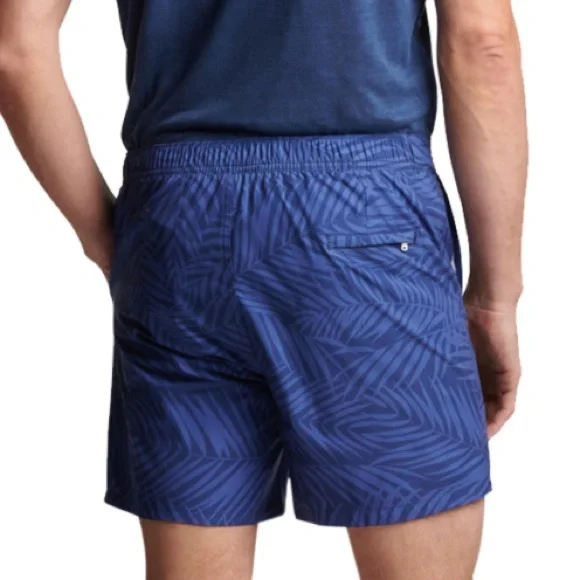 NWT Peter Millar Navy Palm Print Swim Trunks Size: XL